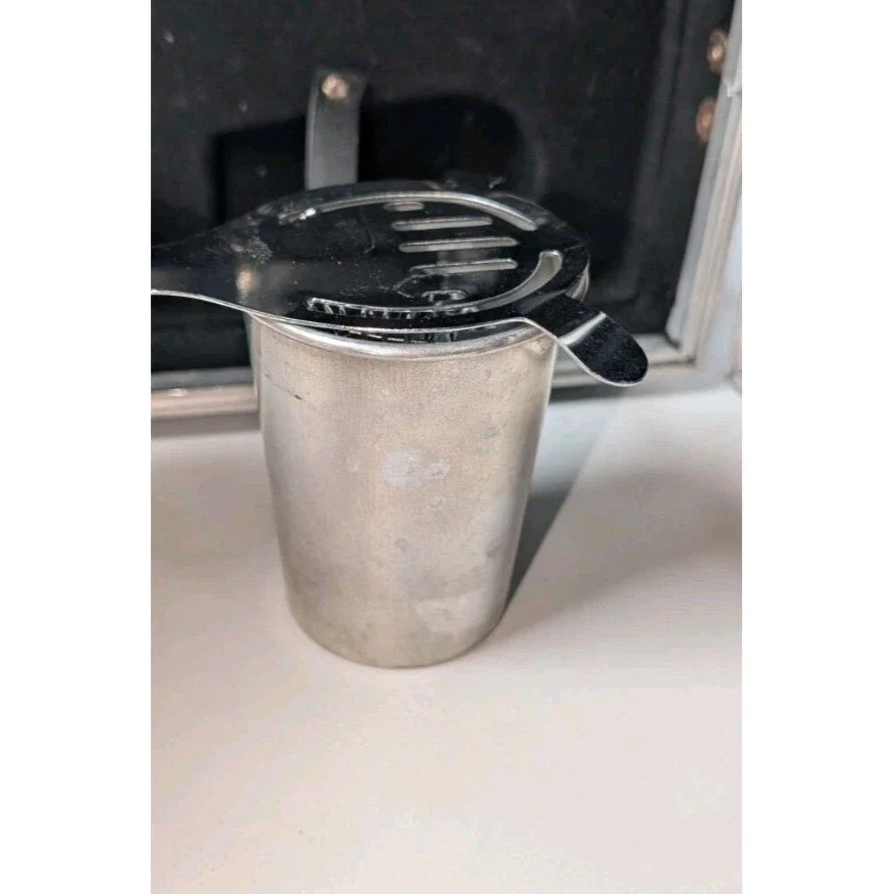 Vintage Mid‑Century Portable Bar Set Hard Case Aluminum Cups Bar Tools Travel